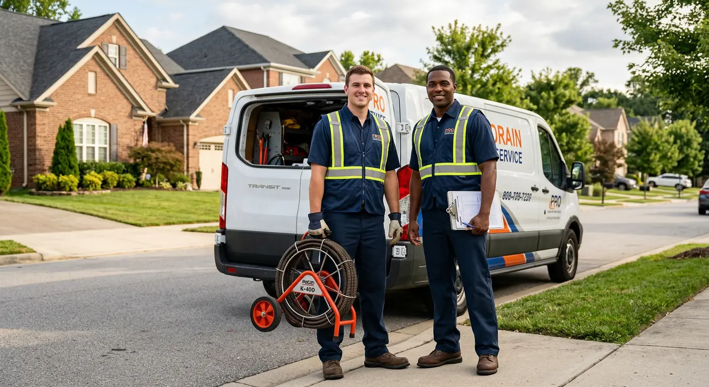 Sewer and drain service team with equipment ready for work in Dolton